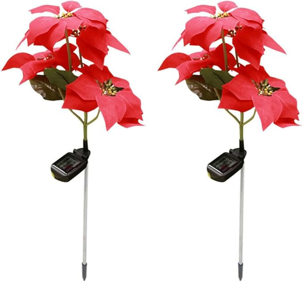 Mobestech 2Pcs Christmas Garden Solar Lights Outdoor Solar Poinsettia Yard Stake Floor Ground Insert Light Holiday | Lumora