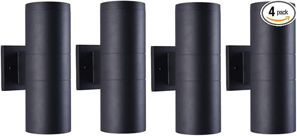 mirrea Modern Outdoor Porch Light Patio Light in 2 Lights with Matte Black Aluminum Cylinder and Tempered Glass | Lumora
