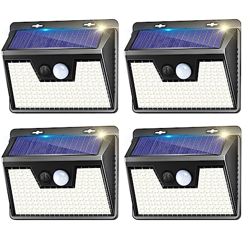 Solar Lights Outdoor 4 Pack, 140LED/3 Modes Motion Sensor Outdoor Lights Solar Powered, Wireless IP65 Waterproof Solar Wall Lights Outdoor Lights, Bright for Backyard Garden Fence Patio Front Door