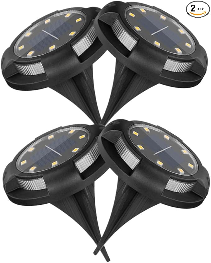 4 Packs Solar Lights Outdoor Garden Ground Lights IP44 Waterproof Solar Powered Pathway Deck Light for Lawn Walkway Yard (Warm 8Leds+Warm 4Leds)