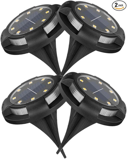 4 Packs Solar Lights Outdoor Garden Ground Lights IP44 Waterproof Solar Powered Pathway Deck Light for Lawn Walkway Yard (Warm 8Leds+Warm 4Leds)