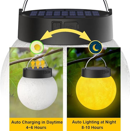 Solar Powered Garden Moon Lights, 2 Pack 3D Moon Surface Printing Globe Light with Warm White LED Lights,Waterproof Outdoor for Lawn,Patio,Yard,Camping,Christmas Lights Decor
