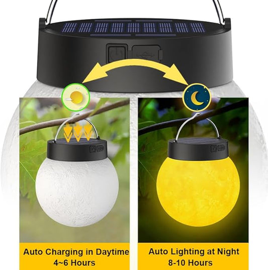 Solar Powered Garden Moon Lights, 2 Pack 3D Moon Surface Printing Globe Light with Warm White LED Lights,Waterproof Outdoor for Lawn,Patio,Yard,Camping,Christmas Lights Decor