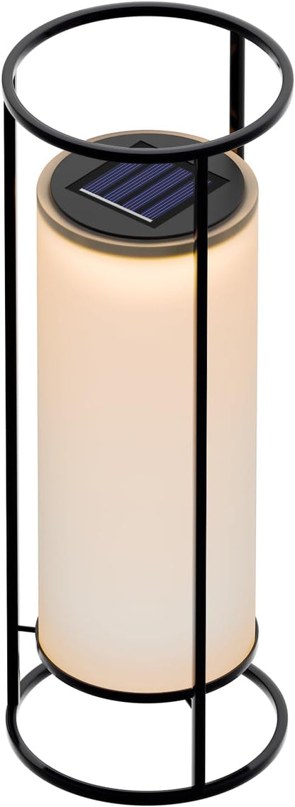 HOTEAGLE Outdoor Solar Lights,14.8" H Modern Metal Cylinder Solar Powered Lantern, Waterproof Decorative Table Lamp with Warm White LED, Dusk to Dawn Auto On/Off for Garden, Patio, Yard, Path Decor