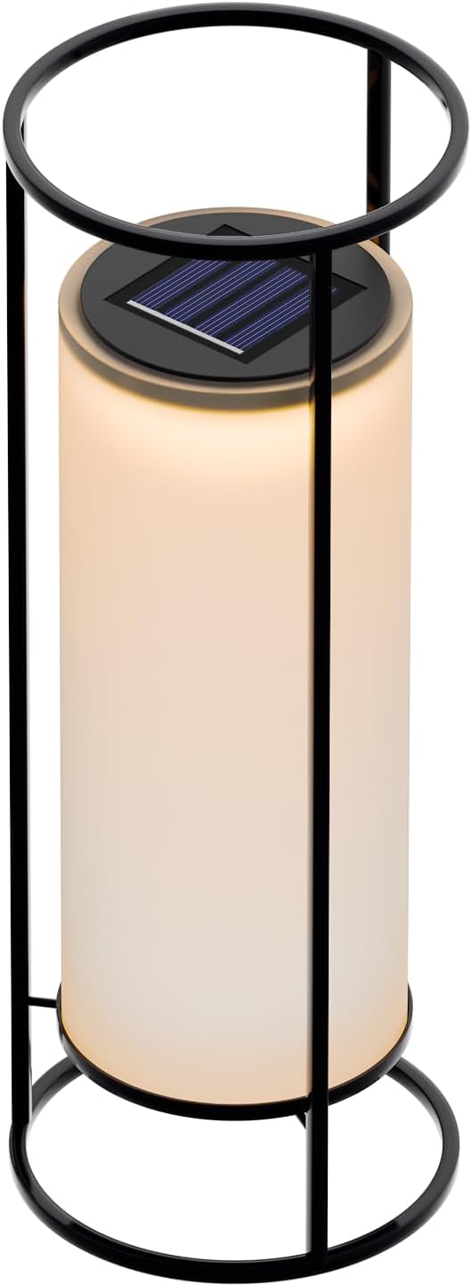 HOTEAGLE Outdoor Solar Lights,14.8" H Modern Metal Cylinder Solar Powered Lantern, Waterproof Decorative Table Lamp with Warm White LED, Dusk to Dawn Auto On/Off for Garden, Patio, Yard, Path Decor