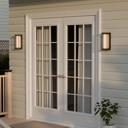 Globe Electric 12W LED Integrated Outdoor Wall Sconce, Matte Black, Frosted Glass, Dusk to Dawn Sensor, Dimmable, 2700K, 700 Lumens, 90 CRI, Front Patio, Exterior Lighting for House