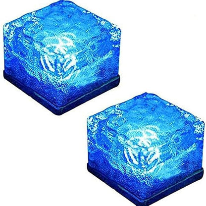 Solar Ice Glass Light,2 Packs Solar Powered Garden Lights, Waterproof IP68 Outdoor Table & Path Lights, Decorative Ice Cube for Yard (Blue)