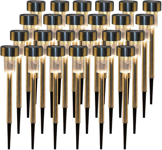 Solar Lights Outdoor Waterproof, Stainless Steel LED Landscape Lighting Outdoor Solar Lights for Outside Solar Garden Lights for Pathway, Walkway, Patio, Yard, Lawn - 24 Pack 5W (Warm White)