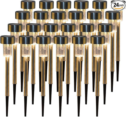 Stainless Steel Outdoor Solar Lights - Waterproof, LED Lawn Lamps Lighting Solar Powered Outdoor Lights Solar Garden Lights for Pathway Patio Yard (24pcs-Warm White)