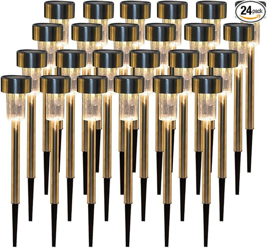 Solar Outdoor Lights, 24 Pack Waterproof Stainless Steel Solar Stake Lights for Pathway Garden Yard Path Walkway Driveway Lawn Patio Outside Decor (Warm White)