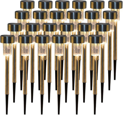 24pcs Solar Pathway Lights 5W Garden Lights High Brightness Solar Power LED Lawn Lamps with Waterproof Stainless Steel Lampshades Outdoor for Yard, Patio, Landscape, Walkway & Lawn, Warm White