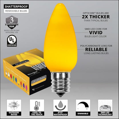 Wintergreen Lighting C9 OptiCore LED Commercial Outdoor Christmas Lights Heavy Duty; Wedding; White Wire (25 Lights, 25 Ft, Gold Smooth/Opaque)