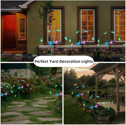 Solar Garden Lights Outdoor Waterproof 4 Pack 32 LED Decorative Color Changing Swaying Butterfly Lights Garden Decor Stakes for Outside Yard Pathway Lawn Grave Decor