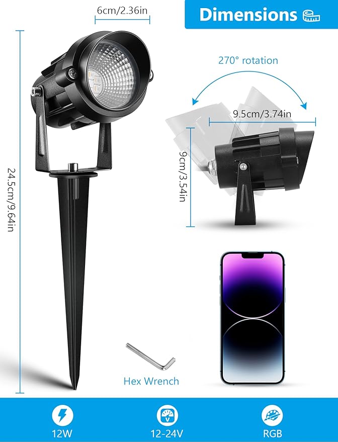 12W RGBW Color Changing Landscape Lights - Low Voltage LED Landscape Lighting, Remote Control Spotlight Outdoor | Lumora