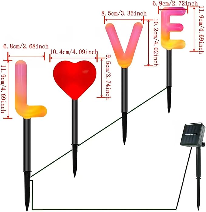 ITICdecor Solar Garden Lights Solar Lights Outdoor Waterproof with 3D Love for Yard Lawn Outside Beach Camping Wedding Festival Ornaments I Love You Gifts for Mom, Women, Grandma(4 in1)