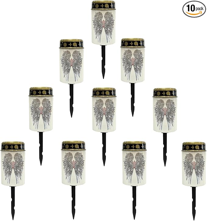 Cross and Angle Cemetery Solar Lights for Grave, Outdoor Waterproof Garden Pathway Lights, Solar Powered Backyard String Wall Light With Auto On & Off