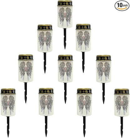Cross and Angle Cemetery Solar Lights for Grave, Outdoor Waterproof Garden Pathway Lights, Solar Powered Backyard String Wall Light With Auto On & Off