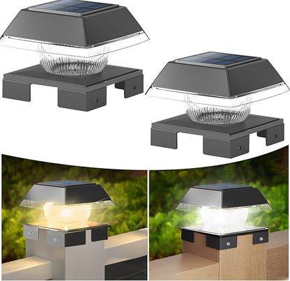 4x4 Solar Post Cap Lights with 2 Lighting Modes, 2 Packs Outdoor Post Light Solar Powered, IP65 Waterproof, Fence Deck Lights for 4×4 Wood/Vinyl Posts-120 Lumens, Black