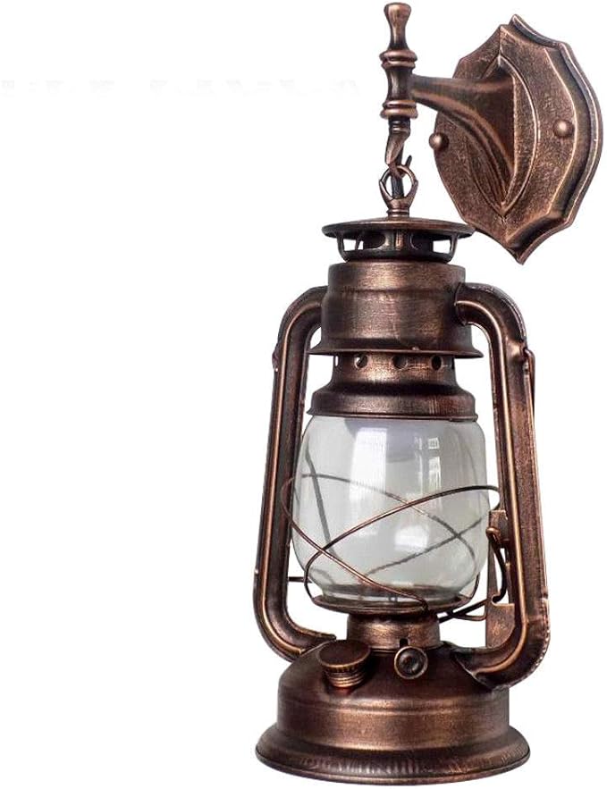 FIKNEE Rustic Wall Lantern Light Retro Antique Vintage Lamp Porch Light Fixtures Outdoor Wall Sconce Outdoor Lighting Garden Yard (Brown)