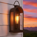 Vintage Outdoor Wall Light Fixture (1 Pcs) - Dark Brown Porch Lantern/Exterior Wall Sconce, Glass Shade, Sturdy | Lumora