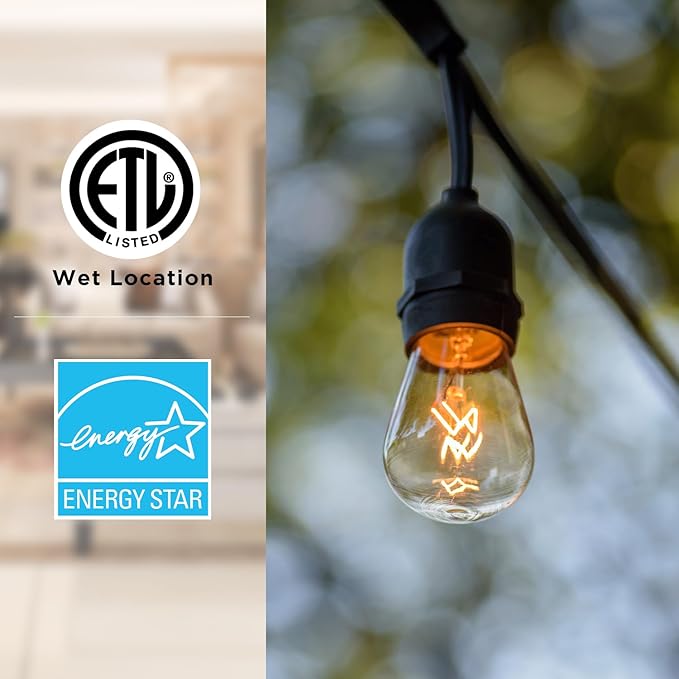 Diodesy- 48Ft Outdoor String Lights with S14 LED Shatterproof Edison Bulb & 15 Hanging Socket Commercial Grade E26 | Lumora