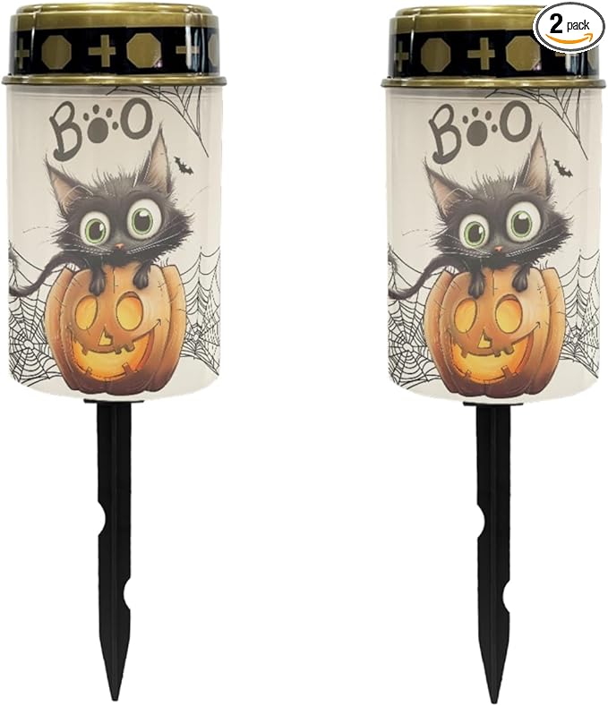 Halloween Black Cat Pumpkin Outdoor Solar Lights Solar Stake Lights Waterproof Halloween Decor Solar Walkway Lights Yard Pathway Light Solar Lantern,Wall Light Auto On/Off