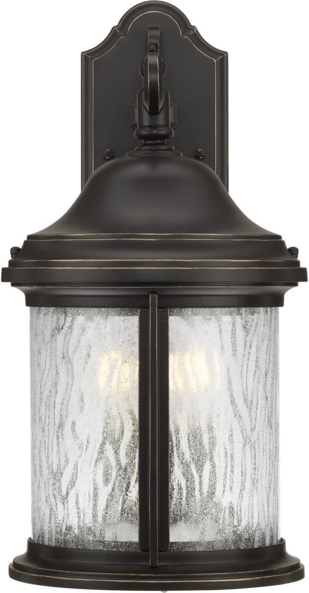Progress Lighting Ashmore Collection 3-Light Water Seeded Glass New Traditional Outdoor Medium Wall Lantern Light | Lumora