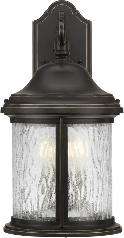Progress Lighting Ashmore Collection 3-Light Water Seeded Glass New Traditional Outdoor Medium Wall Lantern Light Antique Bronze