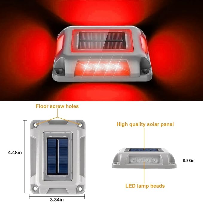 T-SUN Solar Deck Lights Outdoor 12 Pack, Red LED Driveway Deck Light Dock Marine Waterproof Driveway Marker Lights for Step Sidewalk Stair Garden Pathway Walkway Yard