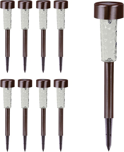Crosslight Solar Powered Pathway Lights (8 Pack) - Outdoor Stainless Steel White LED Lights, Waterproof for Garden, Yard, Patio, Lawn, Walkway - Decorative Ground Stake Lighting | Bronze