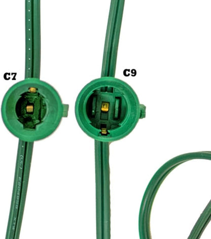 EST. LEE DISPLAY L D 1902 Outdoor Patio Light String, 50 Feet Long with 50 Sockets, Green Wire Hanging Cords, C7 E12, 12in Spacing, Decorative String Lighting Wire (Green, 50)