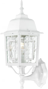 Nuvo Lighting 60/4924 Banyon One Light Wall Lantern/Arm Up 100 Watt A19 Max. Clear Water Glass White Outdoor Fixture | Lumora