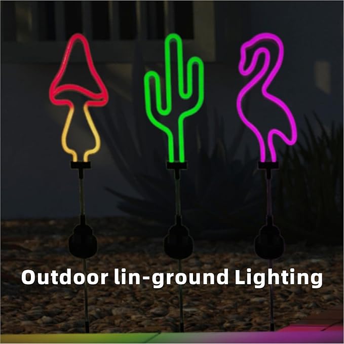 Solar Garden Lights Flamingo,Cactus and Mushroom Outdoor Waterproof Solar Neon Strip Lights for Landscape,Lawn,Yard,Patio,Pathway,Backyard,Pool Decoration
