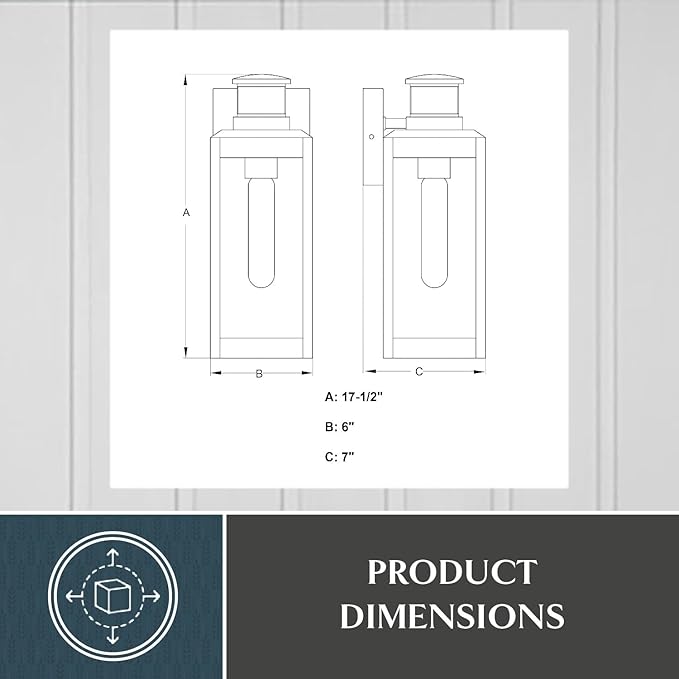 VAXCEL Kinzie Outdoor Porch Light, 6" W x 17.5" H Black Outdoor Lantern, Motion Sensor Wall Light for Porch, Patio | Lumora