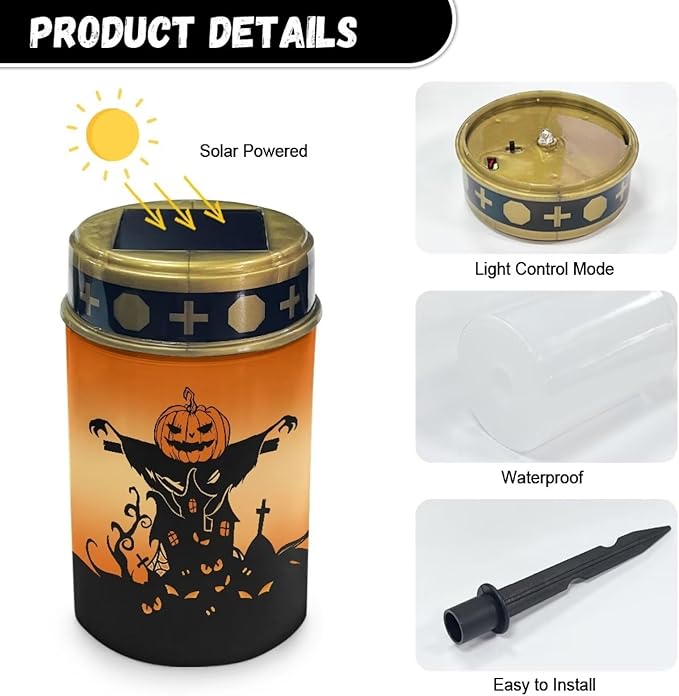 Pumpkin Castle Solar Lights for Garden Outdoor 2 Pcs Solar Powered Lights Waterproof Solar Lights Outside Solar Halloween Garden Lights Yard Path Walkway Grave Solar Light