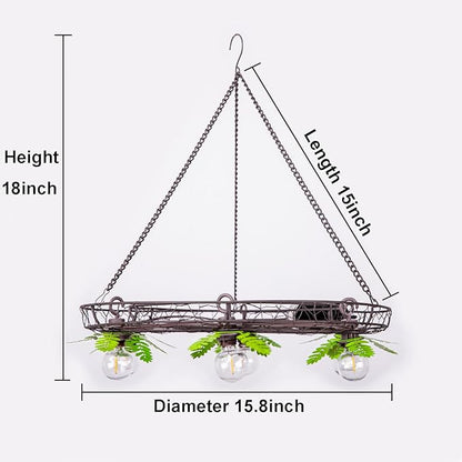 Battery Operated Outdoor Chandelier, Decorative Hanging Pendant Lights with 6pcs G40 Bulbs, Rust Finish Metal Wire Floral shade, Brightness Adjustable with Timer for Pergola Gazebo Porch Patio Decor