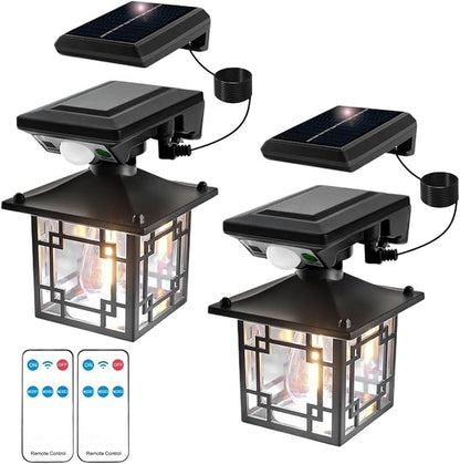 QUQUQ Solar Pathway Lights 2 Packs Solar Outdoor Wall Lights with Sensor Garden Retro Lantern Yard Patio Decor(Black2)