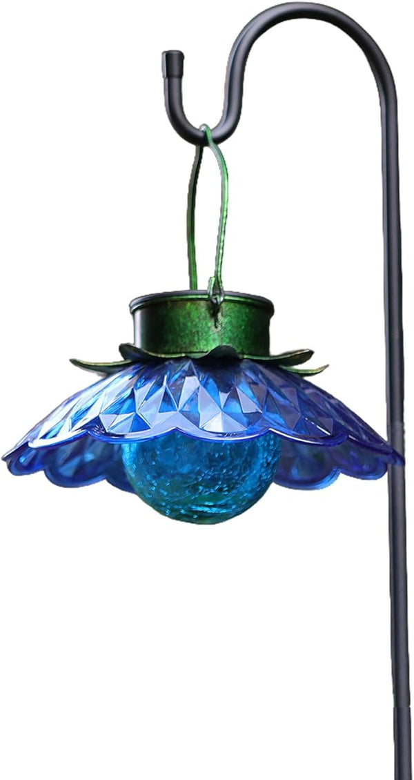 XUWEN Solar Lights Outdoor Waterproof - Blue Solar Flower Lights with Crackle Globe Glass Light, Hanging Lanterns | Lumora