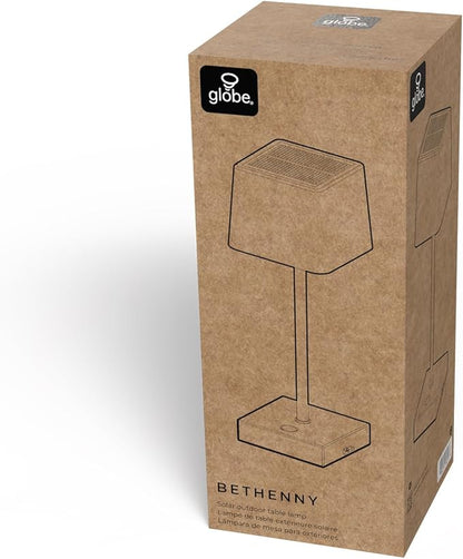 Globe Electric 12" Cordless Portable Outdoor Solar Operated LED Table Lamp, Matte Black, Dimmable, Rechargeable Battery, Charging Cable Included, Weather-Resistant Patio Bar Restaurants