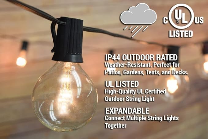 fantado 12 FT Shatterproof Light Bulb LED Outdoor Patio String Light Set, 10 Socket E12 C7 Base, Black Cord - G50-2 | Lumora