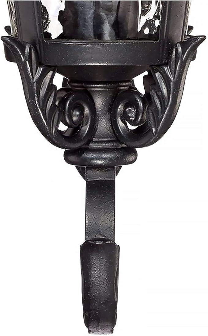 John Timberland Marseille Traditional Outdoor Wall Light Fixture Black Steel Scroll 19" Clear Hammered Glass | Lumora