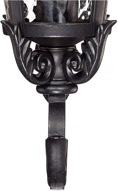 John Timberland Marseille Traditional Outdoor Wall Light Fixture Black Steel Scroll 19" Clear Hammered Glass Downbridge Arm for Exterior House Porch Patio Outside Deck Garage Front Door Home