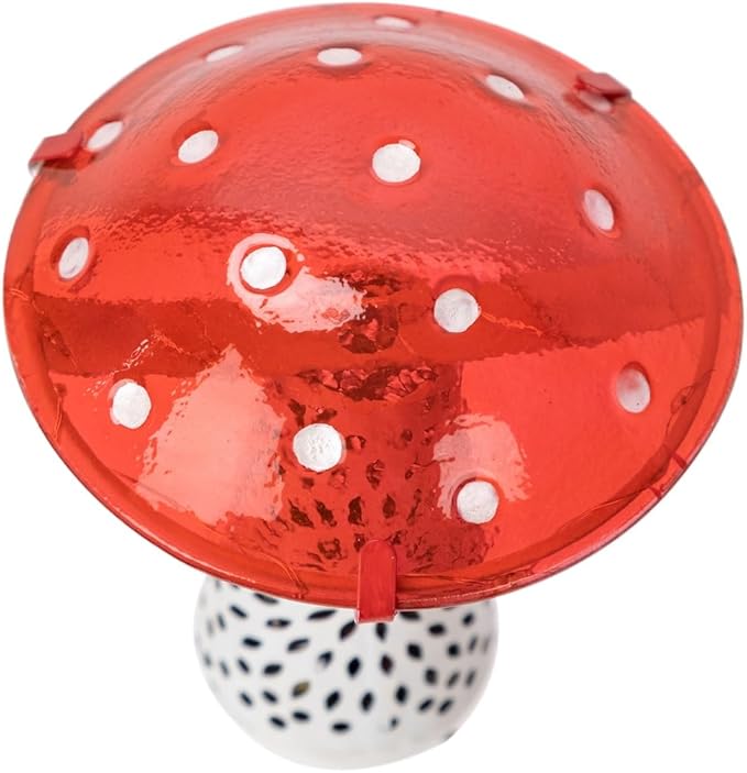 Giant Red Mushroom Solar Light - 12''H Glass and Metal Outdoor Decor Stake Light, 3-PACK, Large