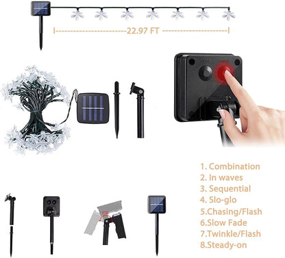 Flower Solar String Lights, 50 LED Outdoor Patio Lights Waterproof, Fairy Lights for Outside Patio Garden Fence Yard Christmas Tree Decor