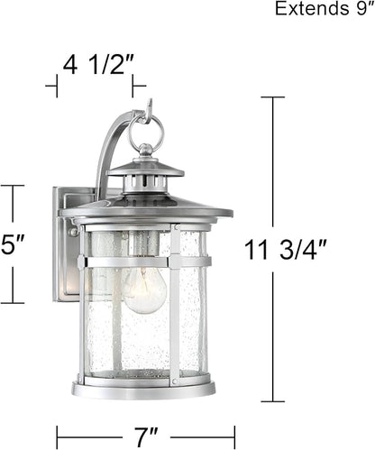 Franklin Iron Works Callaway Modern Industrial Outdoor Wall Light Fixture Chrome 11 3/4" Clear Seedy Glass Lantern for Exterior House Porch Patio Outside Deck Garage Yard Front Door Garden Home