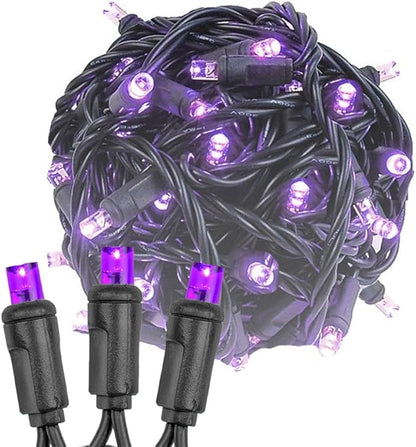 Novelty Lights 25ft Christmas String Lights, 50 Purple LED Bulbs on Black Wire, 6" Spacing, Connectable Indoor Outdoor Commercial Grade Lighting for Holidays Patio Weddings