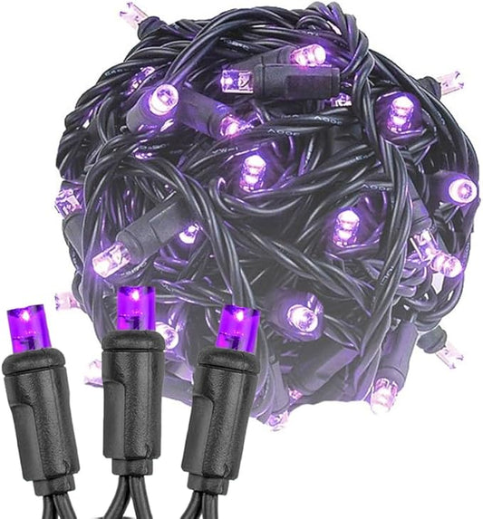 Novelty Lights 25ft Christmas String Lights, 50 Purple LED Bulbs on Black Wire, 6" Spacing, Connectable Indoor Outdoor Commercial Grade Lighting for Holidays Patio Weddings