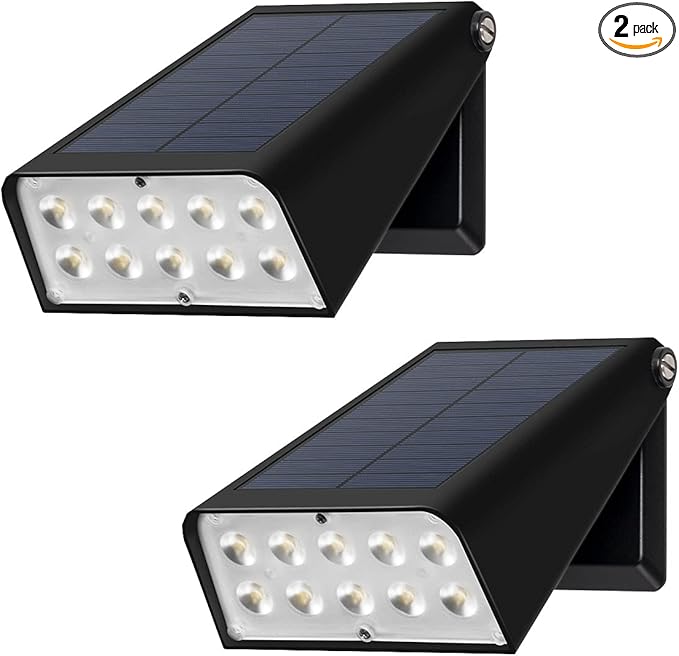 Patio Wall Light Solar Powered, Dusk-to-Dawn Deck Lights, 2-Mode 90° Rotatable, Outdoor Security Lights Waterproof, Solar Spotlight for Porch, Garage, Fence, 2-Pack
