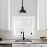 7in Dome Outdoor Pendant Barn Light Black and Brass Kitchen Island Hanging Light Fixture Exterior Small Porch | Lumora