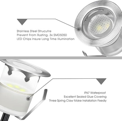 Low Voltage LED Deck Light Kit Stainless Steel Waterproof Recessed Wood Decking Stairs Garden Yard Patio Decor Lamp Outdoor LED Lighting (Cool White, 30pcs)